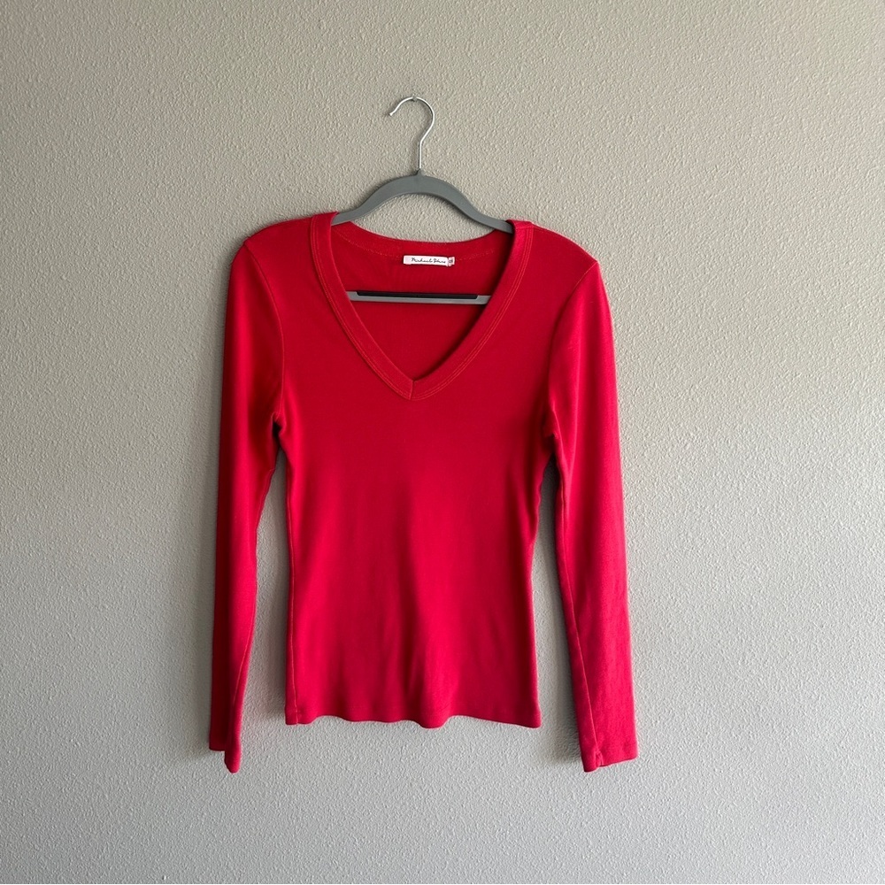 Michael Stars Red V-Neck Long Sleeve Top O/S